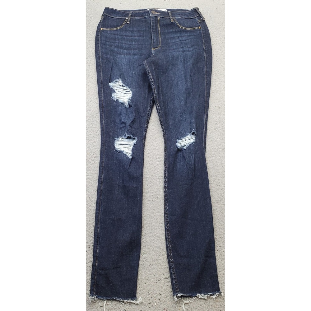 Hollister Curvy High Rise Legging Jeans Womens 11L Blue Denim Distressed Stretch